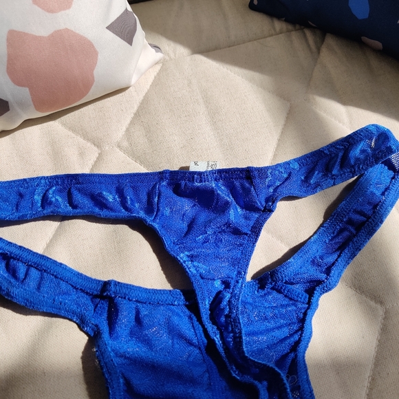 Lace Brazilian Thong, Blue, L - Picture 3 of 3